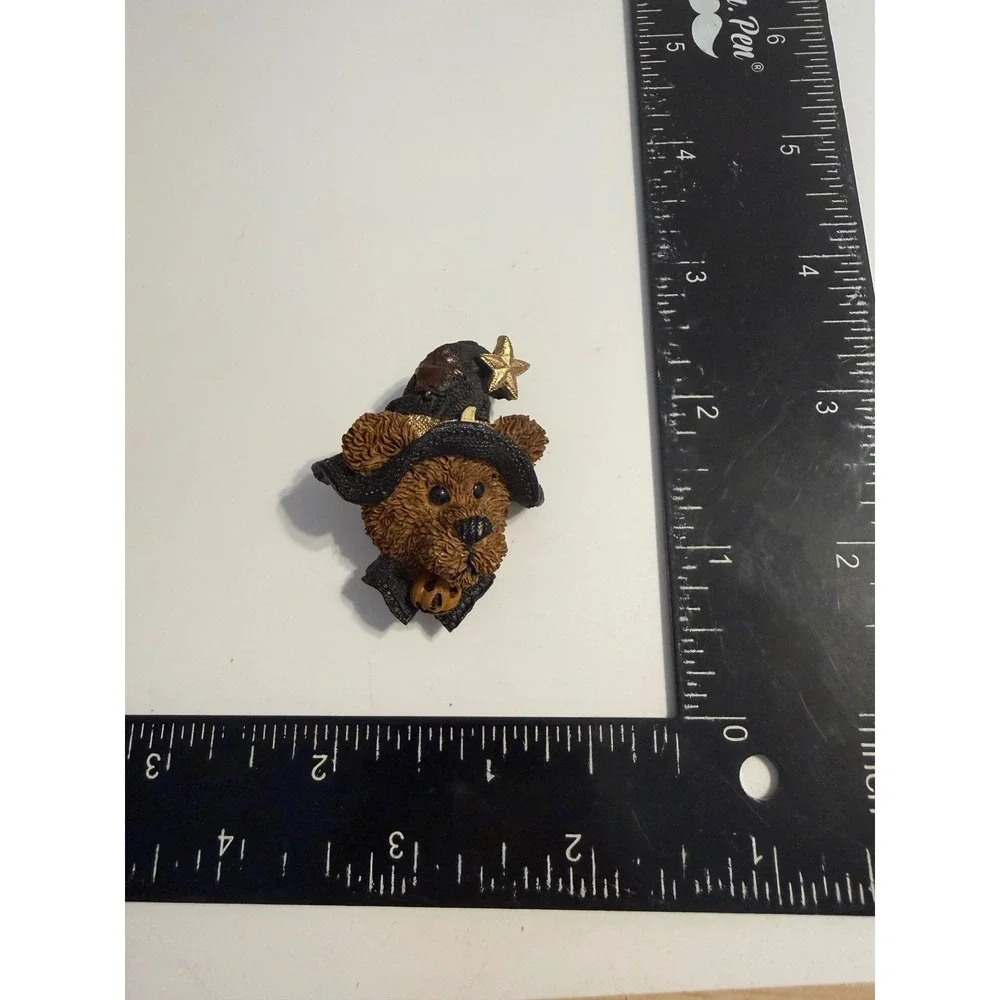 Teddy Bear Wizard Brooch Halloween Witch Hat Gold Star Resin Pin Brown Black